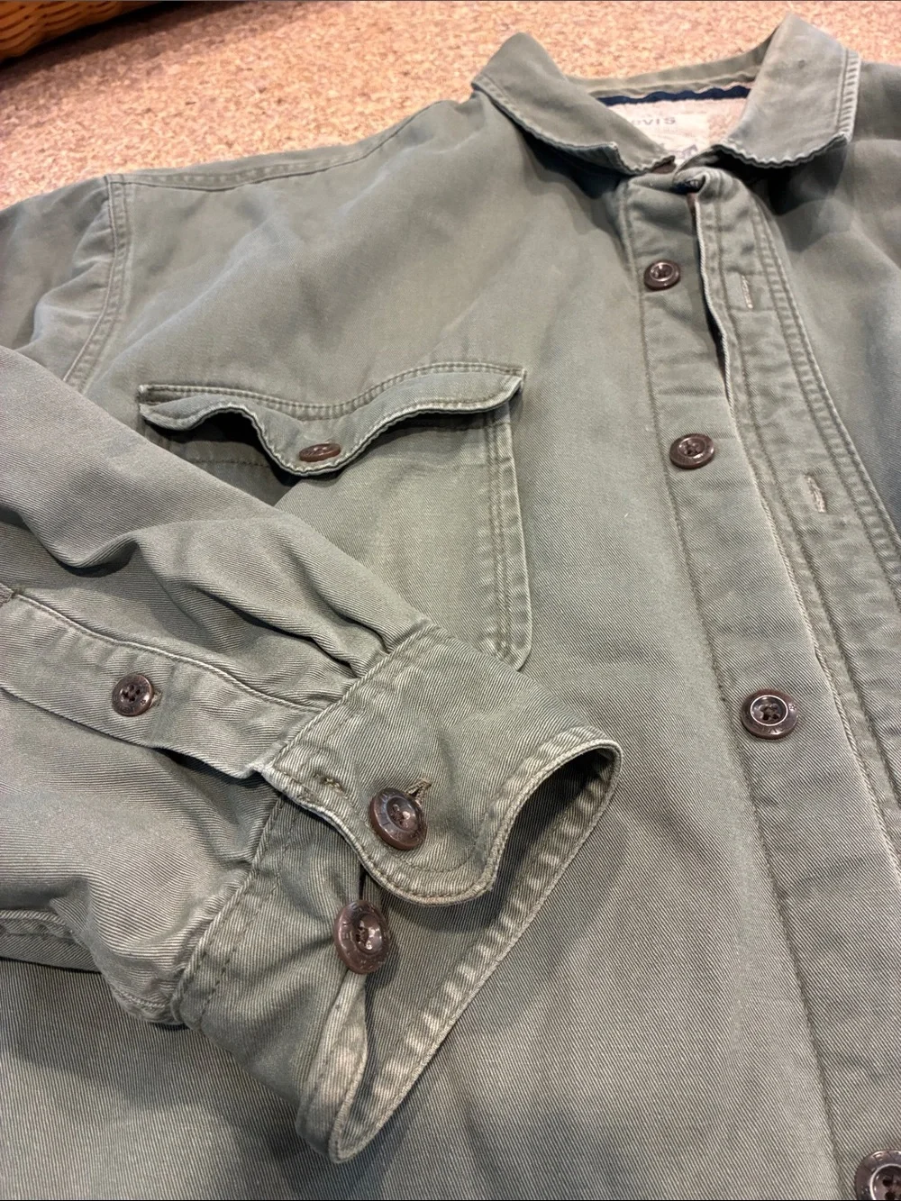 Levi's Sherpa Lined Canvas Shirt Jacket Olive Green Shacket XXL Used 3LMLW053